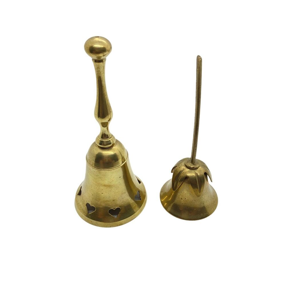 Brass Bells Unique Set of Two Valentine Pair Hearts and Curved Vintage Retro